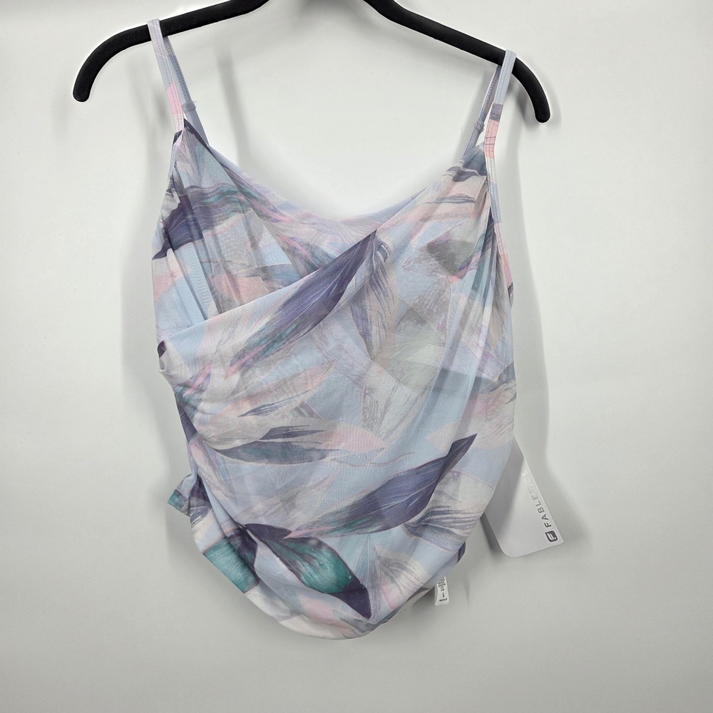 Fabletics Women SZ M 6/8 Floral Leaves Pink Purple Pastel Top Mesh Built in Bra